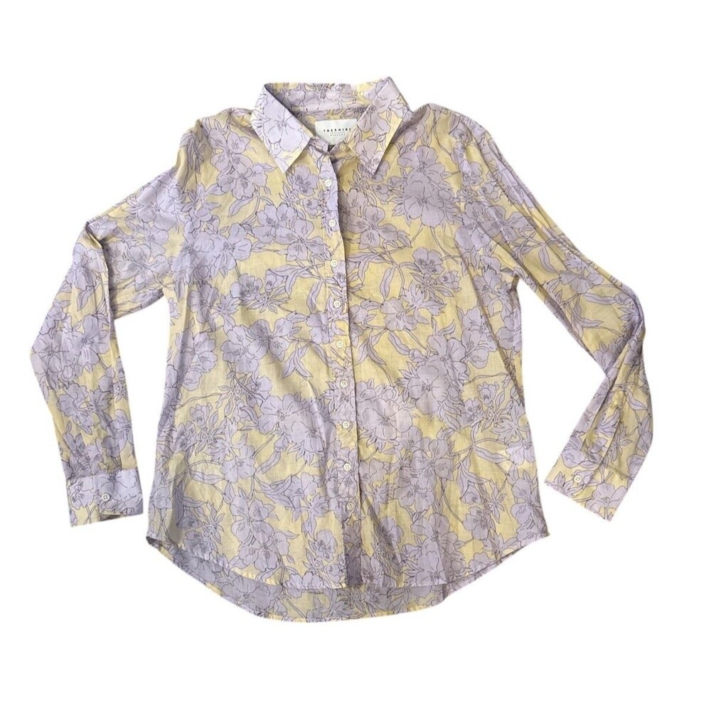 Rochelle‎ Behrens The Boyfriend Shirt Size M Button Front Floral Lightweight
